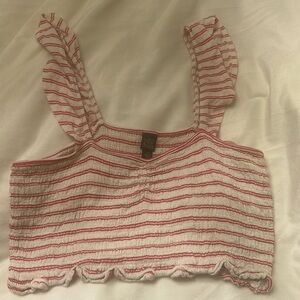 Smocked Crop Top Tank M Red White